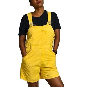 Vintage Bib Overalls Shorts Yellow Cotton Denim Shortalls 90s Y2k Size Medium
